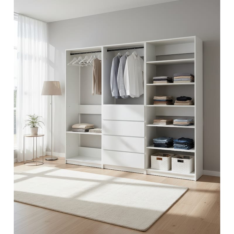 Prosper White Freestanding Walk in Wood Closet System - 94.2"W x 15.7"D x 83" H