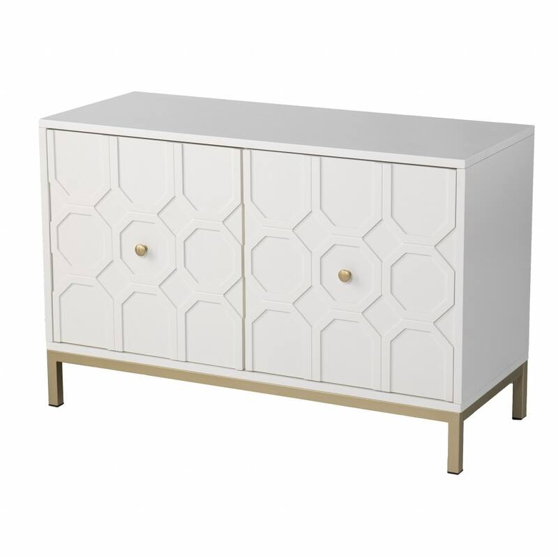 HomeRoots 40" White Carved Geometric Sideboard with Two Doors