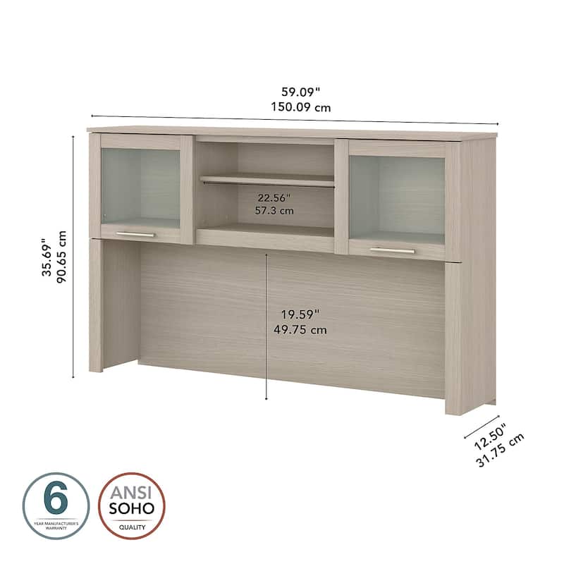 Bush Furniture Somerset Ash Gray 60W Hutch for L Shaped Desk - 59.09"L x 12.50"W x 35.69"H