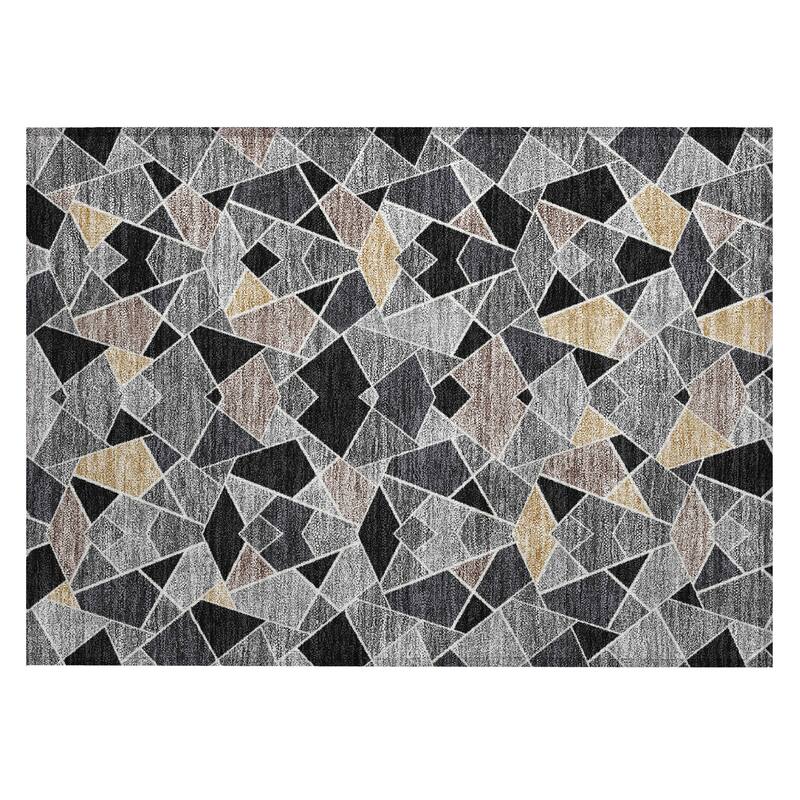 Machine Washable Indoor/ Outdoor Modern Mosaic Chantille Rug