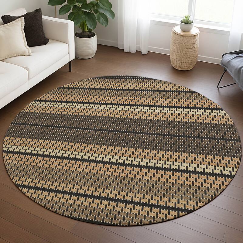Machine Washable Indoor/ Outdoor Boho Stripe Chantille Rug
