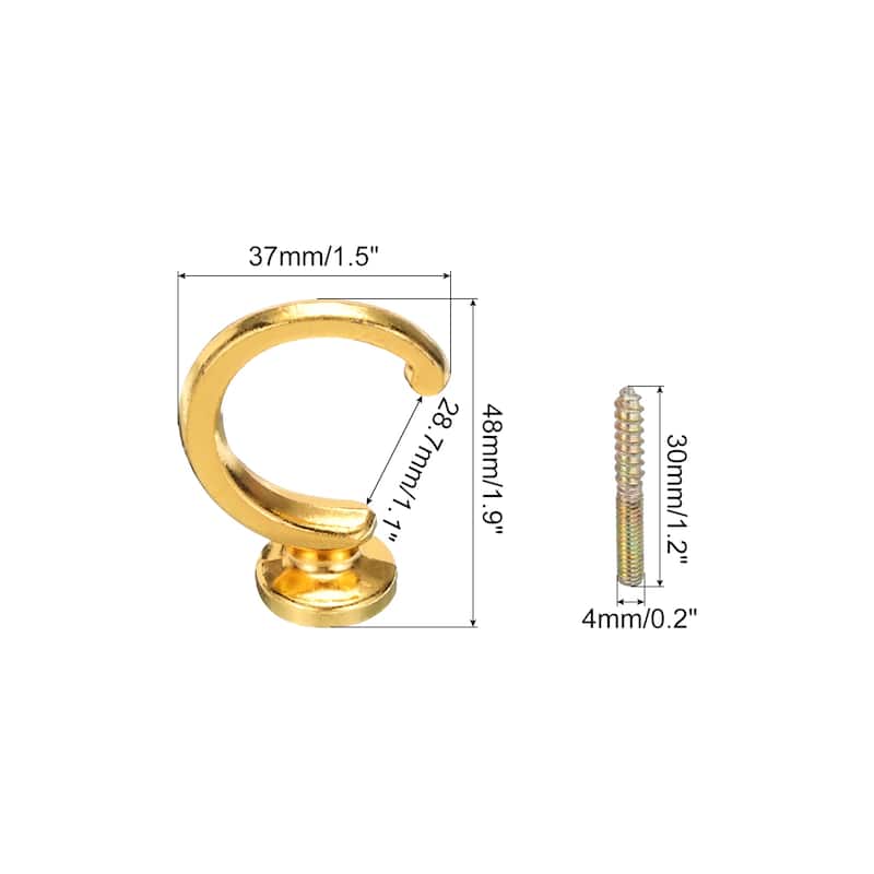 2Pcs Curtain Holdback Wall Mounted Curtain Tiebacks Screw Hooks - Gold
