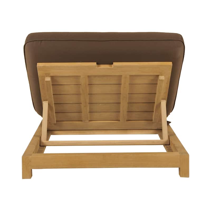 NADAAL STUDIOS Sorelle Outdoor Lounge Chair, Adjustable Backrest, Solid Teak Frame, Brown Olefin Fabric