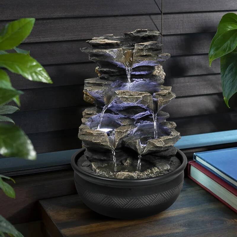 15.7'' H Tabletop Indoor Rock Waterfalls Fountains with LED Light