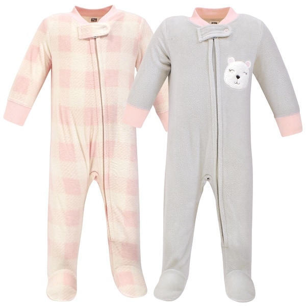 slide 1 of 1, Hudson Baby Infant Girl Fleece Zipper Sleep and Play 2pk, Girl Baby Bear 0-3 Months - Girl Baby Bear