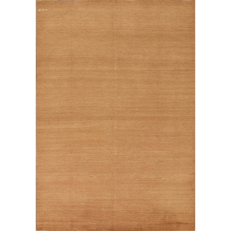 Gabbeh Area Rug Hand-Knotted Oriental Yellow Wool Carpet - 6'8" x 9'7"