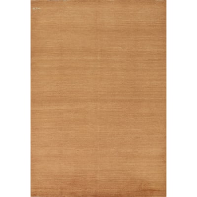 Gabbeh Area Rug Hand-Knotted Oriental Yellow Wool Carpet - 6'8" x 9'7"