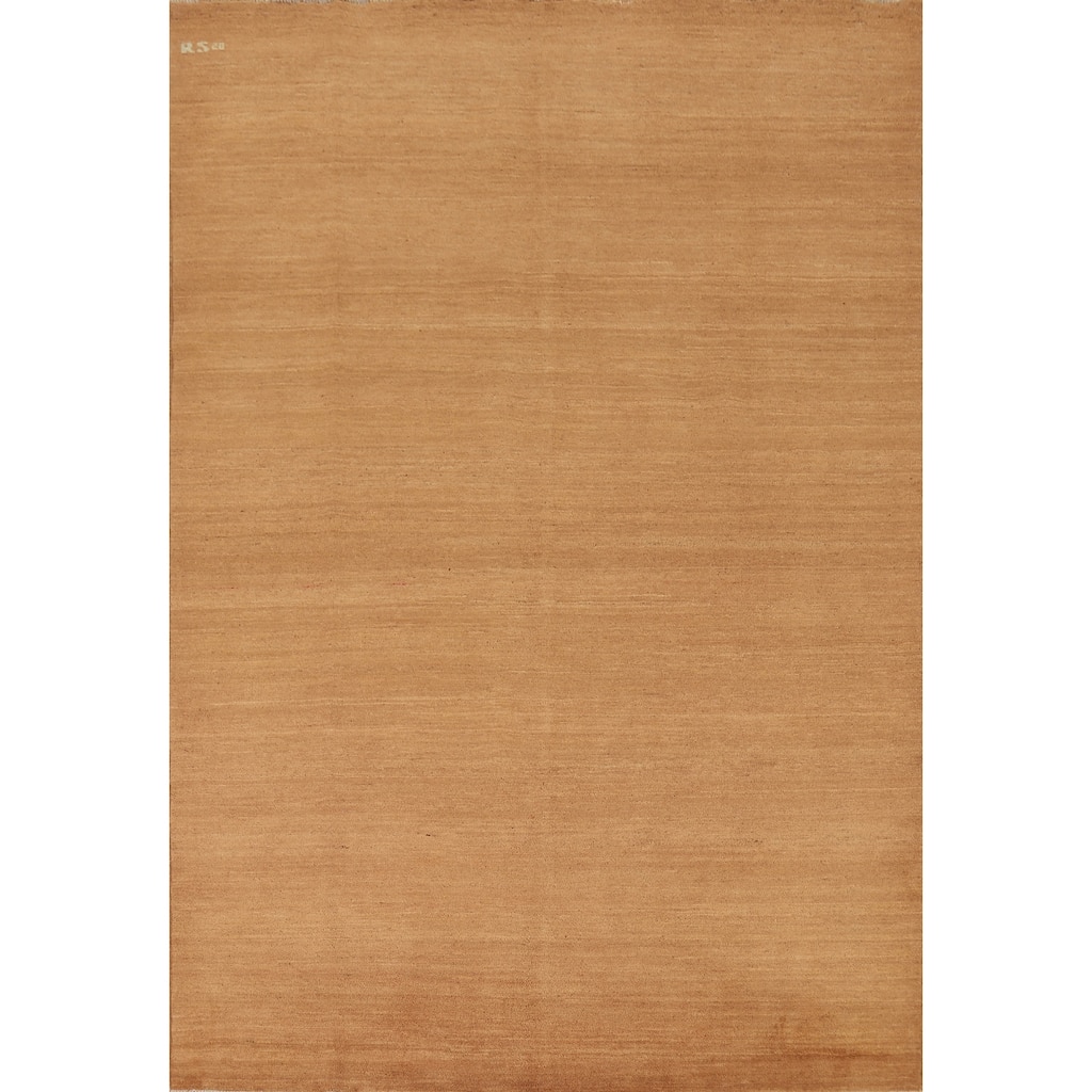 Gabbeh Area Rug Hand-Knotted Oriental Yellow Wool Carpet - 6'8" x 9'7"