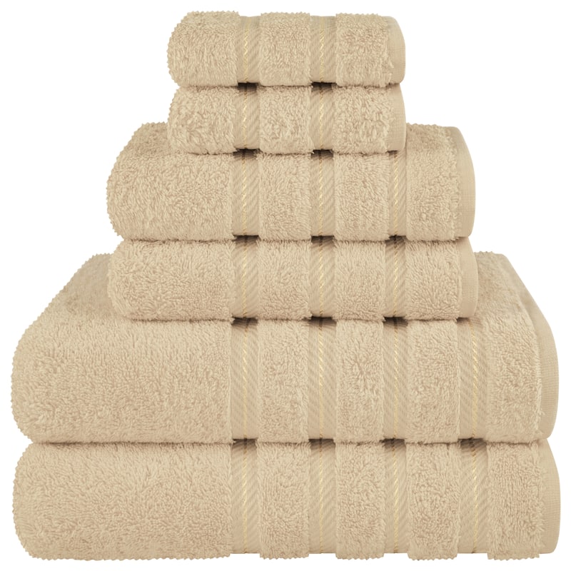 American Soft Linen Luxury 6 Piece Towel Set, 2 Bath Towels 2 Hand Towels 2 Washcloths, 100% Cotton Turkish Towels for Bathroom - Beige