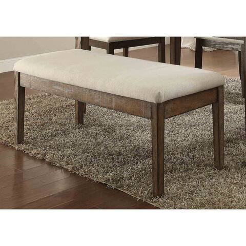 50"L Claudia Bench with Wooden Apron Seat in Beige Linen&Salvage Brown