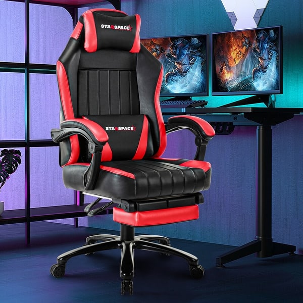 Gaming Chair With Footrest And Ergonomic Lumbar Massage Pillow Pu