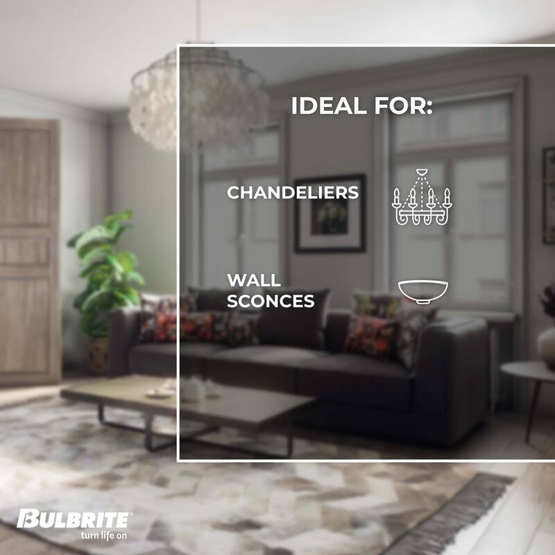 Bulbrite LED Filament Pack of (4) 5 Watt Dimmable T8 Light Bulb with Antique Glass Finish and Candelabra (E12) Base