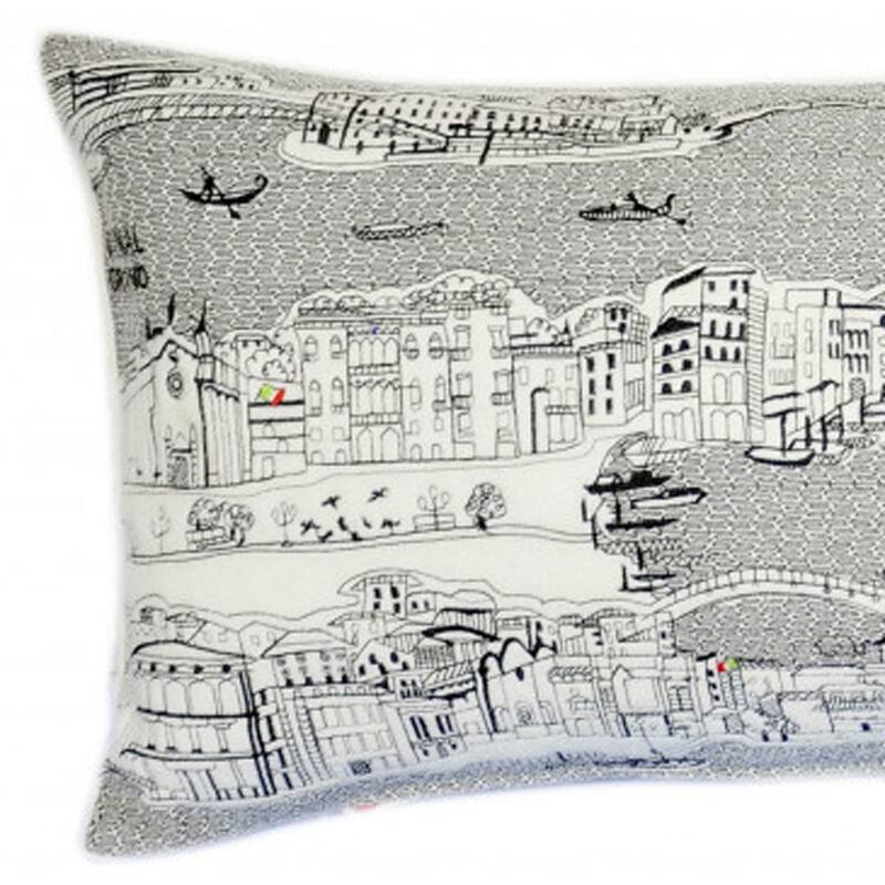 HomeRoots 35" White Venice Daylight Skyline Lumbar Decorative Pillow