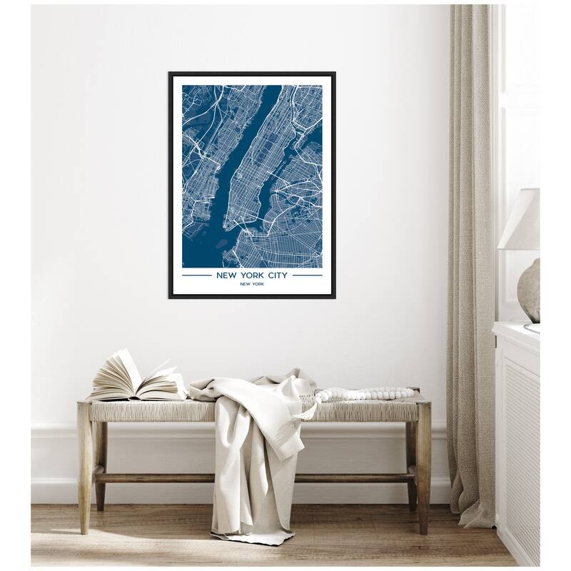 Kate and Laurel Sylvie NYC Blue Color Map Framed Canvas by Jake Goossen