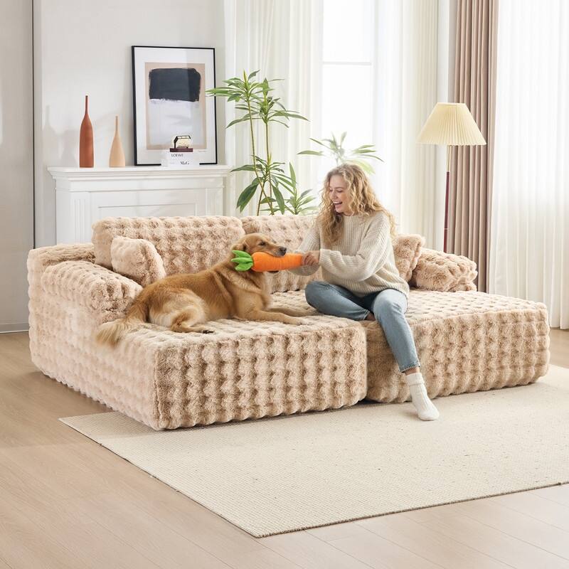 93" Velvet King Size Chaise Lounge Sofa Bed Sleeper Sofa with Dual Mattress