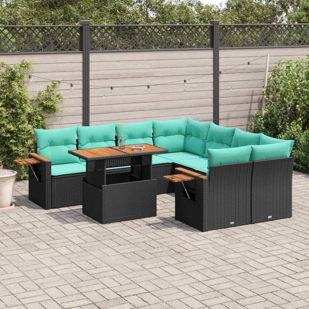 vidaXL Patio Sofa Set with Cushions Outdoor Furniture 9 Piece Poly Rattan - 24.4 x 24.4 x 27.2
