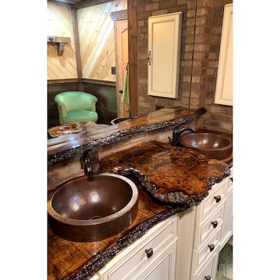 15-in Small Round Skirted Vessel Hammered Copper Sink (VR15SKDB)