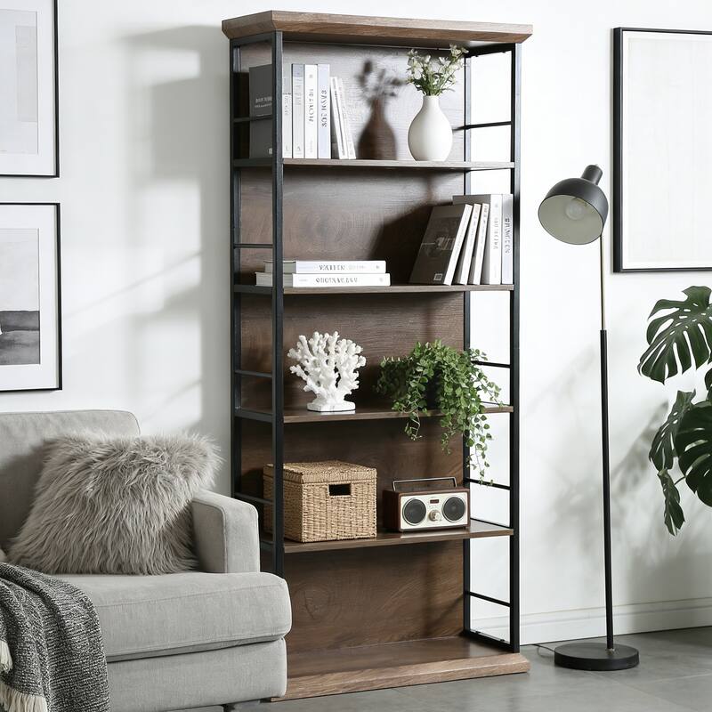 70.86" H 5-Tier Standard Bookcase with Storage for Living Room & Home Office - Black/Brown