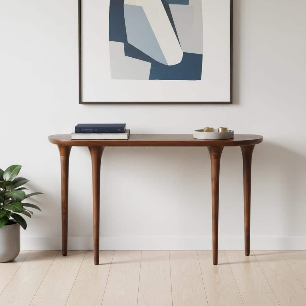 HomeRoots 48" Brown Solid Wood Half Circle Console Table - 48.00 in. x 29.90 in. x 16.00 in.