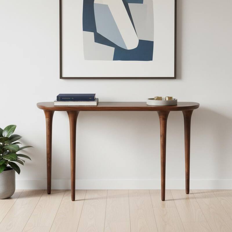 HomeRoots 48" Brown Solid Wood Half Circle Console Table - 48.00 in. x 29.90 in. x 16.00 in. - Brown