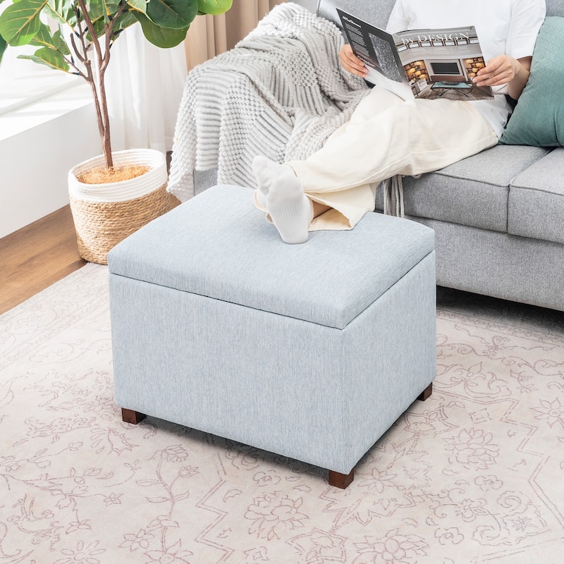 Adeco Faux Leather Storage Ottoman for Living Room Footstool