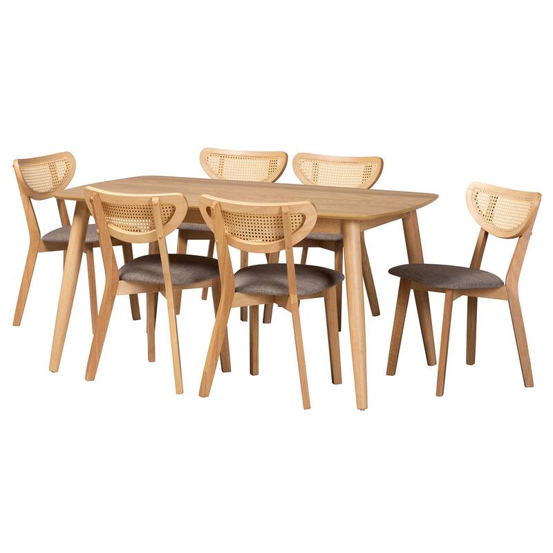 Dannell Mid-Century Modern Fabric and Wood Dining Set