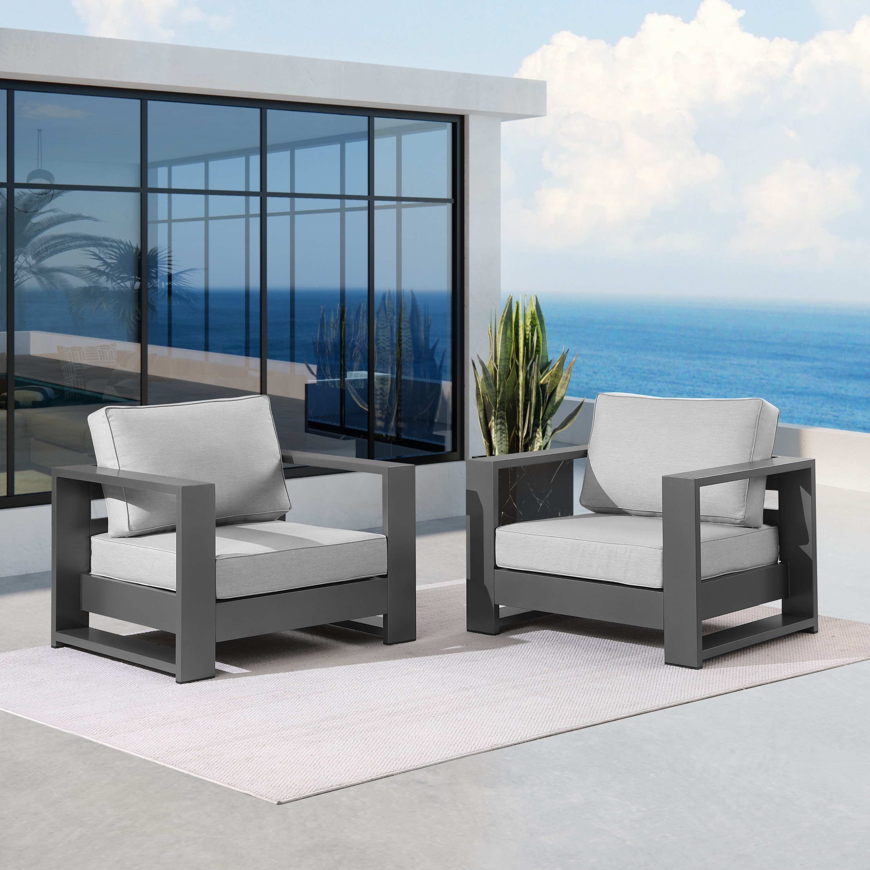 Benton 37.40" Outdoor Aluminum Armchair Set (Set of 2)