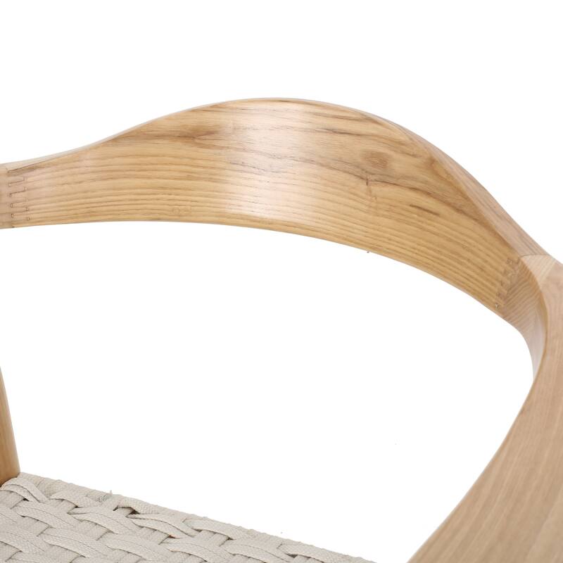 Modern Wooden Rope Woven Dining Chair with Curved Backrest for Dining Room Kitchen Bedroom Living Room Club