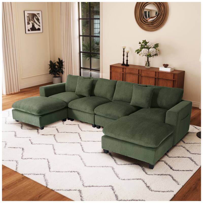 Hamilton 6-Piece Corduroy Upholstered Modular Sectional with USB Port