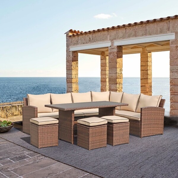 Outdoor 7-piece Wicker Dining Set Patio Sofa Furniture. Opens flyout.