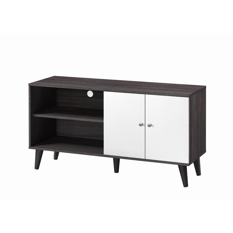 Amidon TV Stand for TVs up to 47.3", with 2 Storage Shelves& 1 Cabinet - Dark Gray+White