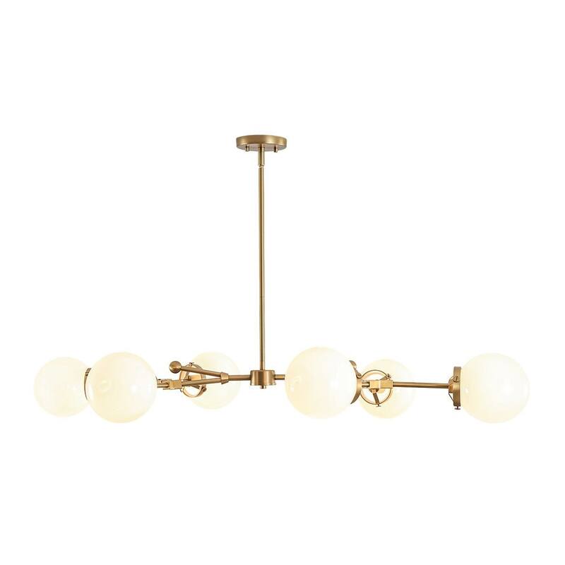 Mid-century Opal Glass Sputnik 6-Light Linear Chandelier - 47.2 in