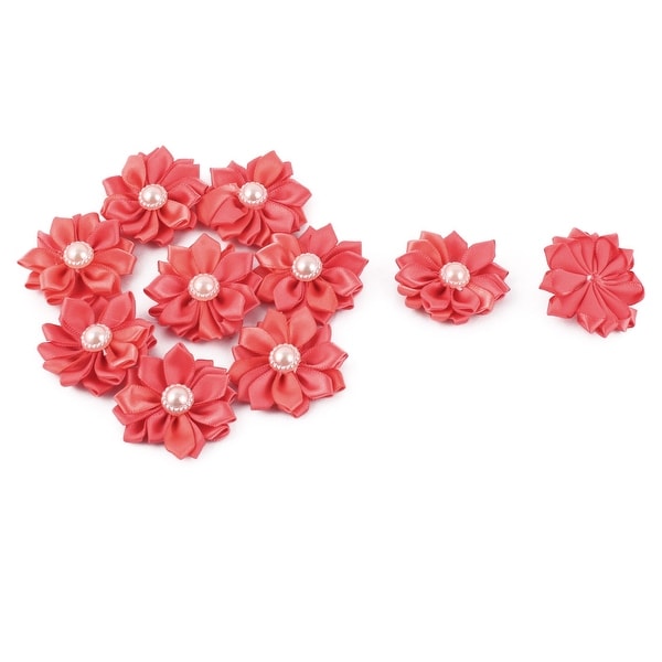 Satin Handmade DIY Ornament Appliques Ribbon Flower Light Red 40 x 40mm 10pcs