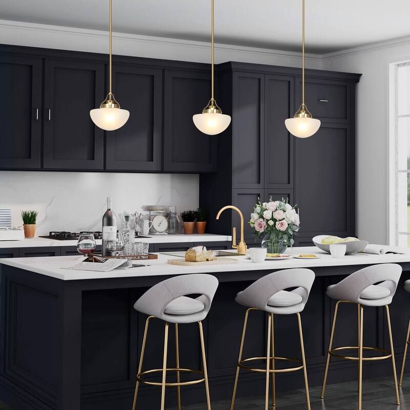 Modern Gold 1-Light Schoolhouse Pendant Light with Frosted Glass for Kitchen Island - Dia.9.1"xH9.1"