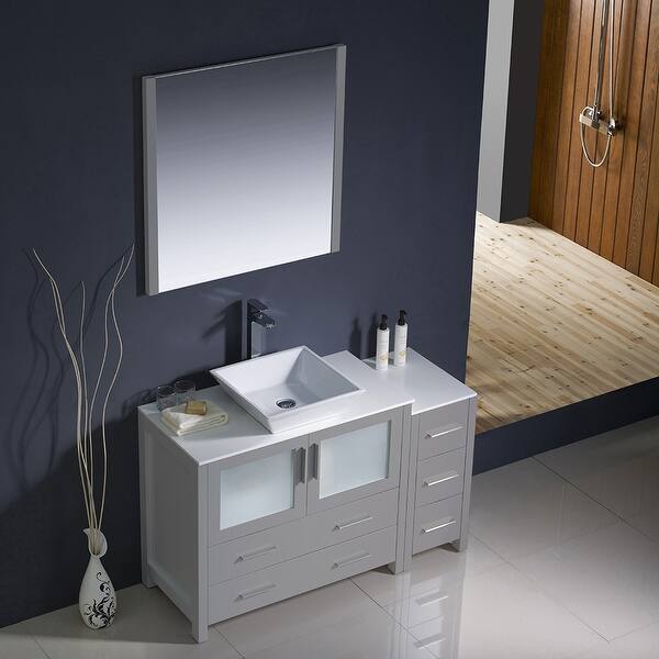Shop Fresca Torino 48 Gray Bathroom Vanity W Side Cabinet Vessel Sink Overstock 31488890