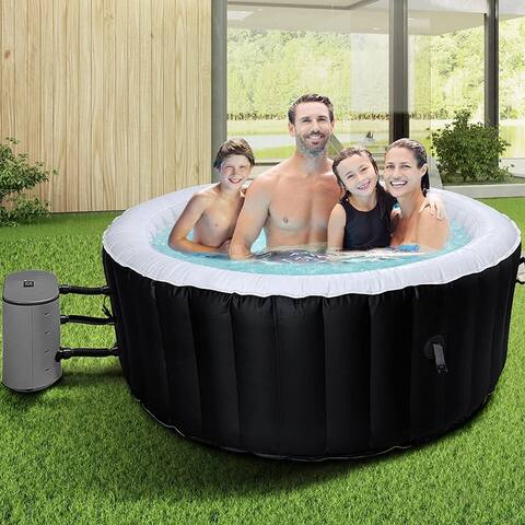 Inflatable Hot Tub Spa, Portable 4 Person Round Shape with 120 Bubble Jets and Heater Pump - N/A