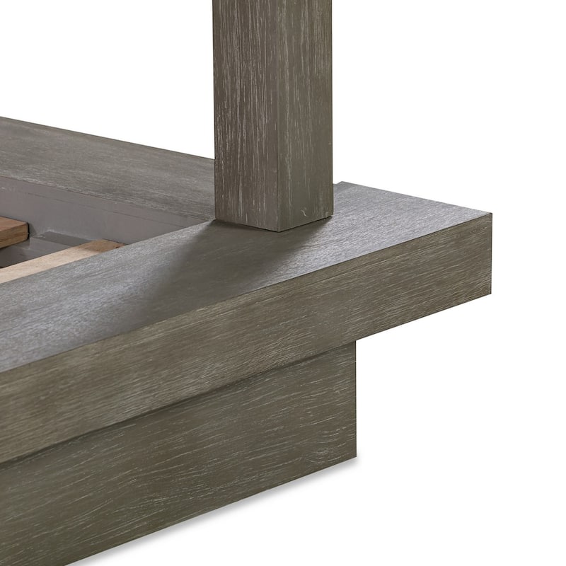 Nels Queen Platform Canopy Bed, Low Profile, Mitered Edges, Mineral Gray