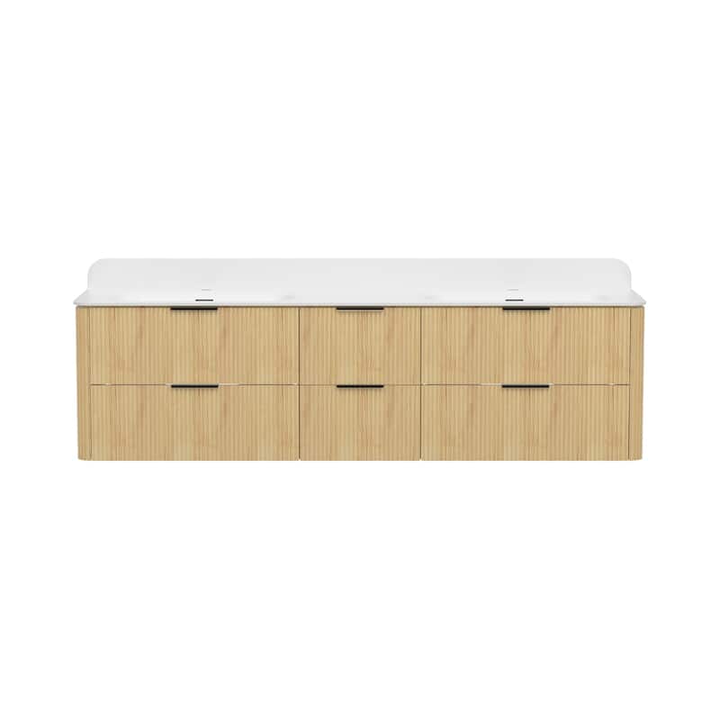 72" Floating Bathroom Vanity with Integrated countertop Rectangular Sink Solid Wood - Gold Oak