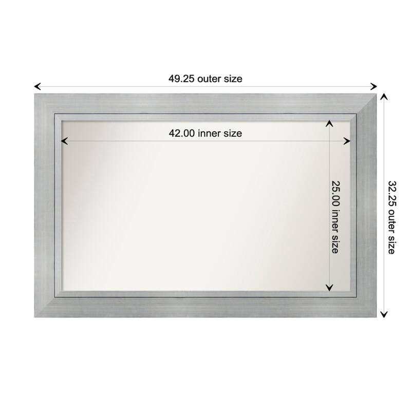 Romano Silver Framed Non-Beveled Custom Wall Mirror, Bathroom Vanity Mirror - Outer Size: 49.25 x 32.25