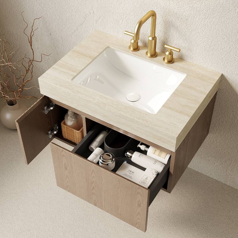 Floating Bathroom Vanity with Undermount Ceramic Basin with 3 Pre-drilled Faucet Holes