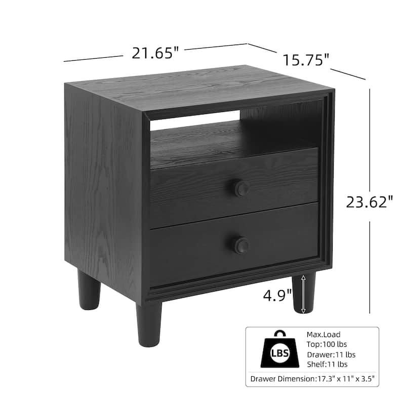 Christopher Knight Home - Modern Wood Nightstand with Open Shelf and 2 Drawers