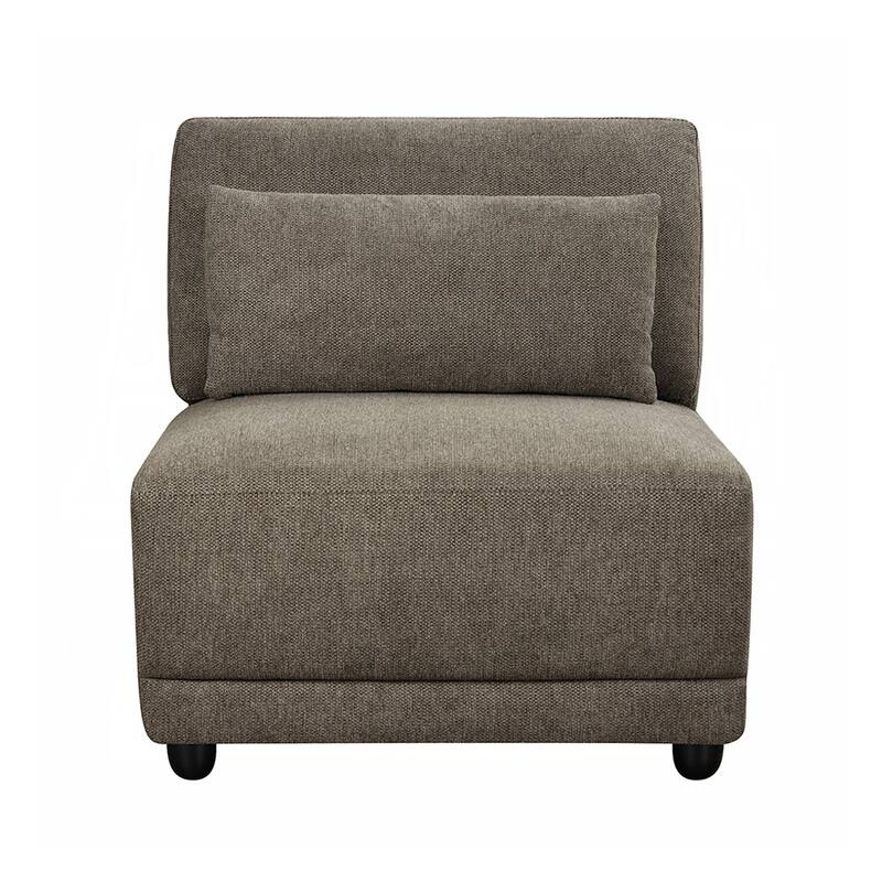 Linen Upholstered Modular Armless Chair with Pillow in Brown - Brown