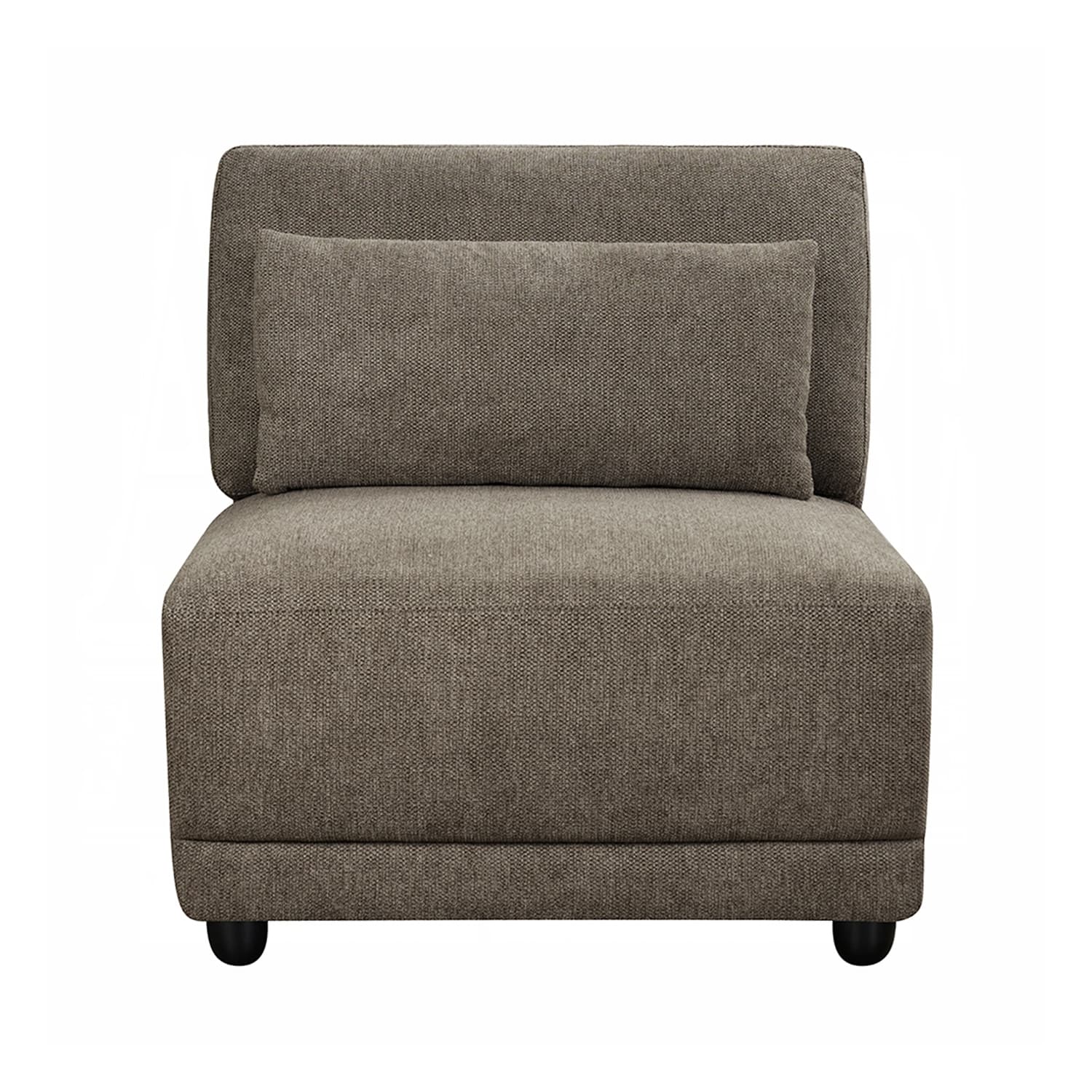 Linen Upholstered Modular Armless Chair with Pillow in Brown