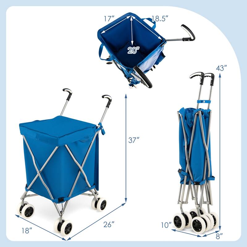 Costway Folding Shopping Cart Utility w/ Water-Resistant Removable