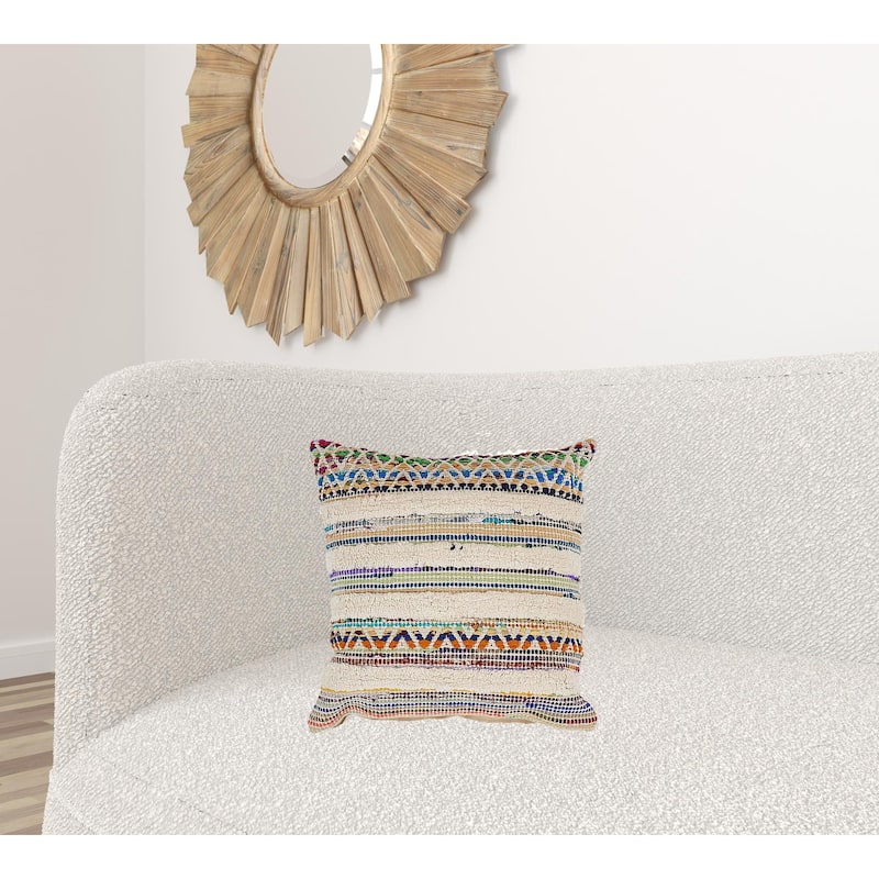 HomeRoots 18" X 18" Red Green Blue Yellow Orange And Pink 100% Cotton Striped Zippered Pillow