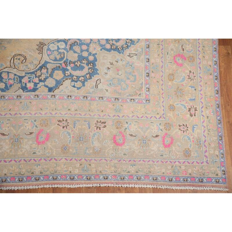 Hand Knotted Oriental 100% Wool Carpet Traditional Floral Peach Tabriz Area Rug - 12' 6'' X 9' 6''