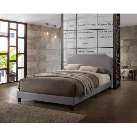 Tory Modern Chic Grey Linen Upholstered Panel Bed