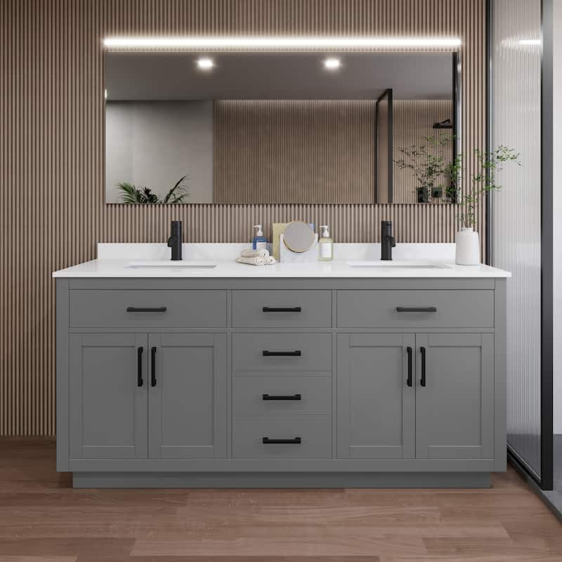 Wyndham Collection WCG262672D-QTZ-UNSMXX Beckett TK 72" Free Standing - Dark Gray / White Quartz Top / Matte Black