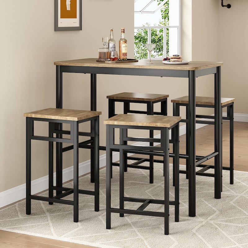47 inch Counter Height Bar Table, Rectangular Dining Counter Tables with Metal Legs