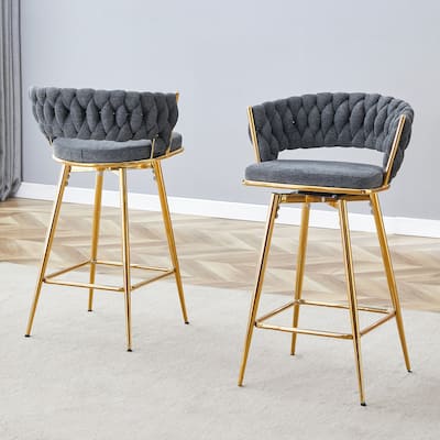 Two-Piece Rotating Swivel Chair, Cotton And Linen Soft Seat, Golden Metal Legs, Rust-Proof And Wear-Resistant